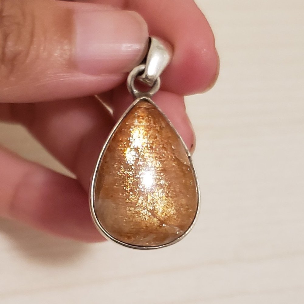 Sun stone pendant in sterling silver+free handmade art card-for wildlife charity